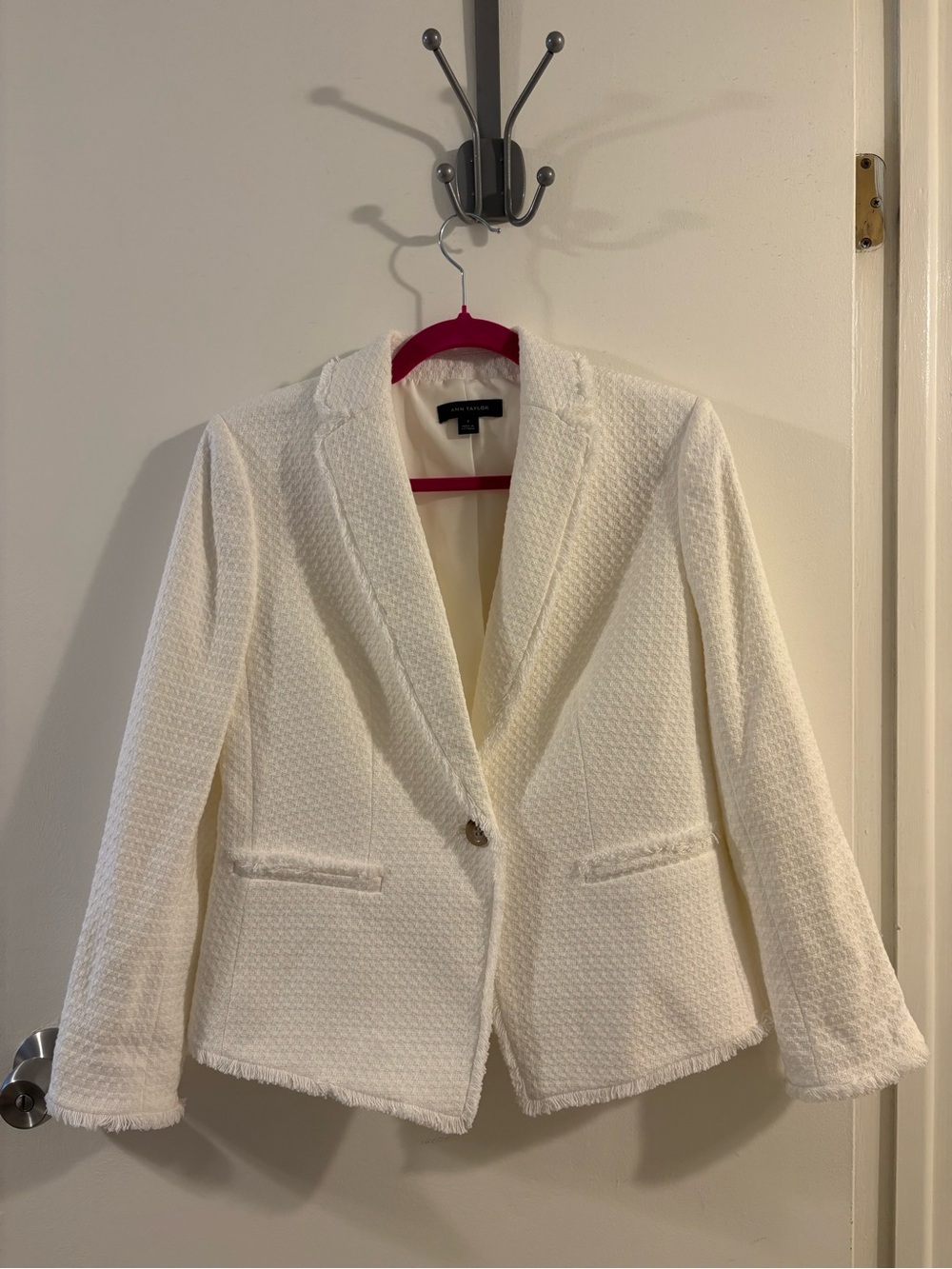 Ann Taylor White Tweed Fringe Blazer - NWOT